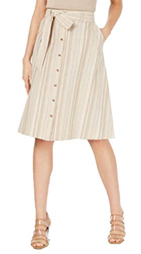 Striped Button-Front Midi Skirt