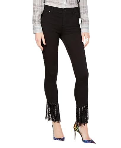 Black Fringe Hem Skinny Jeans