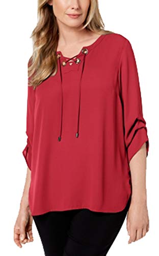 JM Collection Petite Grommet Lace Up Top