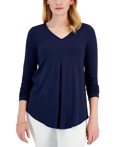 JM Collection Petite V Neck Pleat Front Tunic