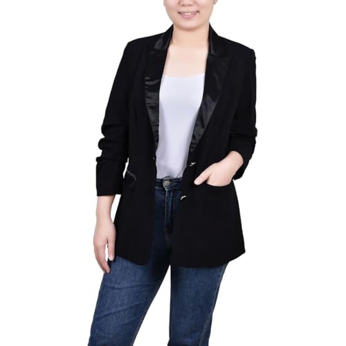 NY Collection Petite Satin Lapel Ponte Blazer