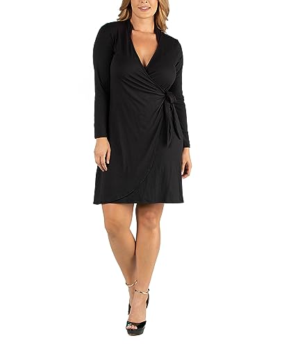 24seven Comfort Apparel Knee Length Long Sleeve Plus Size Wrap Dress