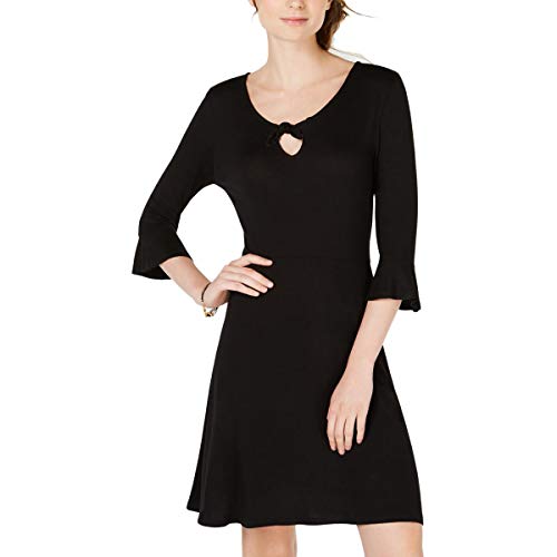 Juniors' Keyhole Printed Bell-Sleeve Dress