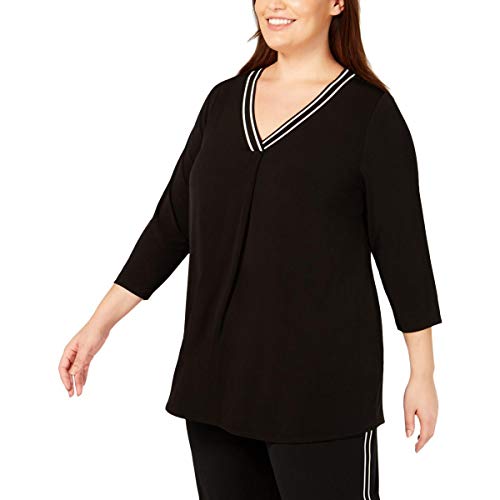 Alfani Plus Size Striped Sweater Trim Top