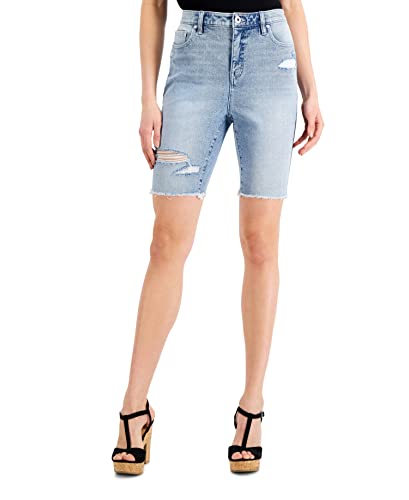 Style & Co Petite High Rise Destructed Denim Bermuda Shorts