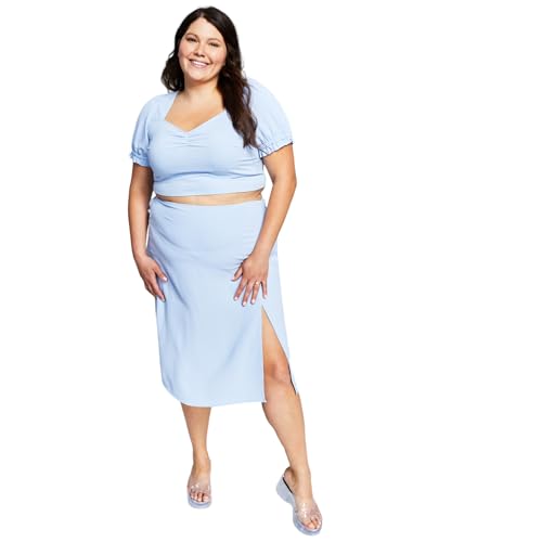 Now This Trendy Plus Size Side Slit Midi Skirt