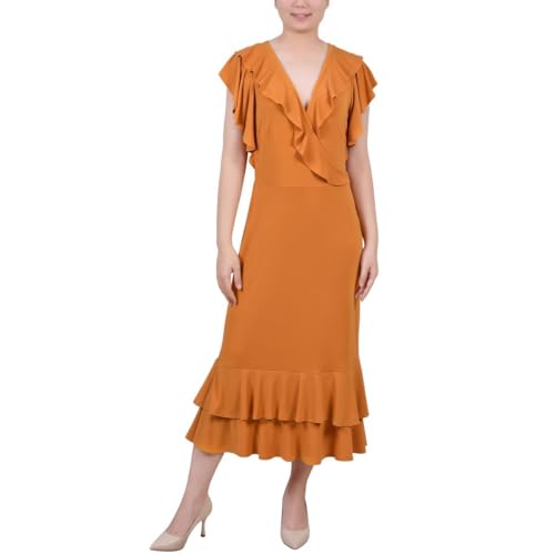 Petite Flutter Sleeve Ruffle Midi Dress