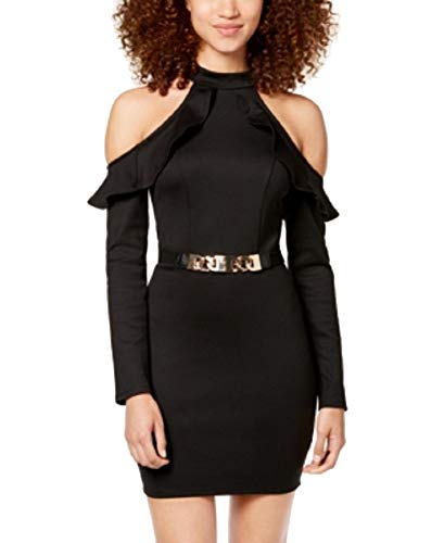 Juniors' Cold-Shoulder Metallic-Belt Dress