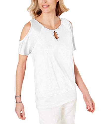 Petite Studded Cold-Shoulder Keyhole Top