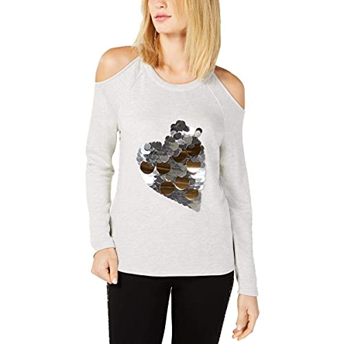 Sequin Heart Cold Shoulder Sweatshirt
