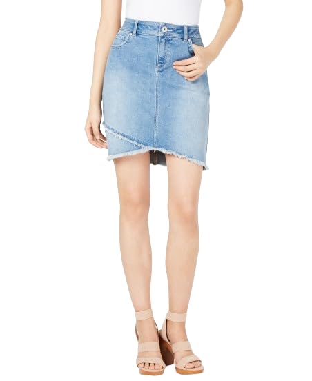 Petite Frayed Petal Hem Denim Skirt