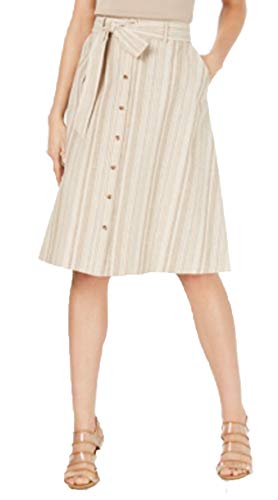 Striped Button-Front Midi Skirt