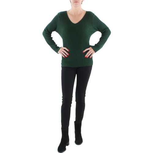 Alfani Womens Metallic Ribbed V Neck Sweater