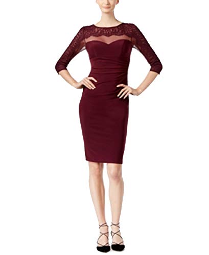 Womens Petite Lace Illusion Sheath Dress