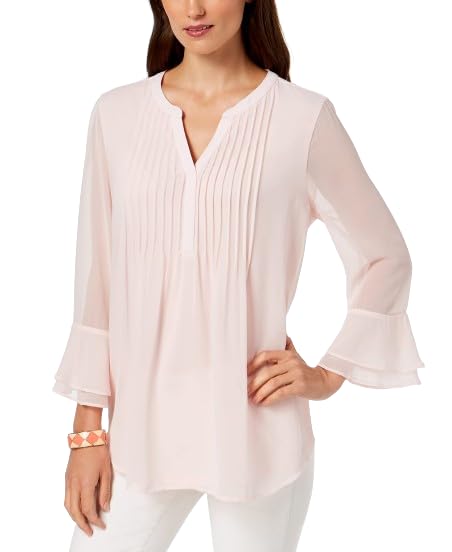 Charter Club Double Ruffle Solid Pintuck Top