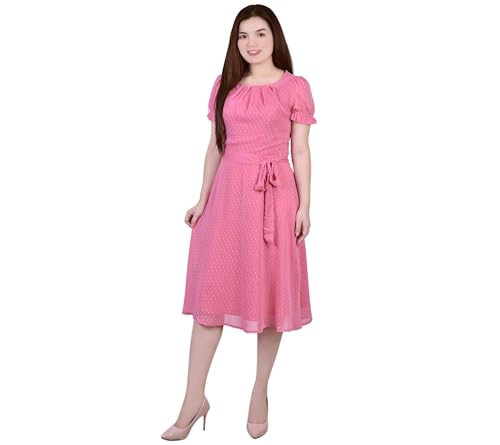 Petite Short Sleeve Belted Swiss Dot Dress