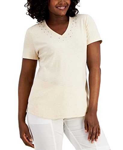 Karen Scott Studded V Neck Top