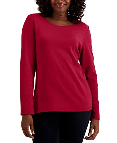 Karen Scott Petite Long Sleeve Cotton Scoop Neckline Top