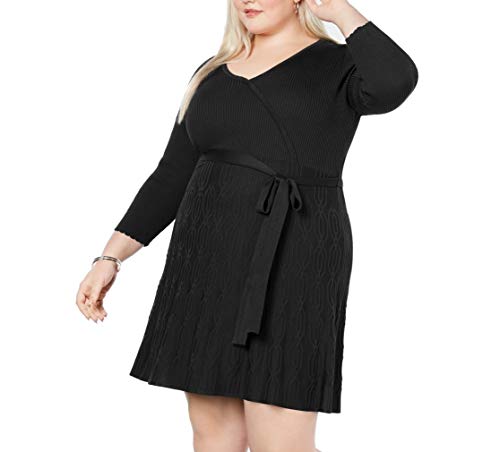 NY Collection Womens Faux Wrap Fit & Flare Sweater Dress - Black - 1XP NY Collection Womens Faux Wrap Fit & Flare Sweater Dress - Black - 1XP