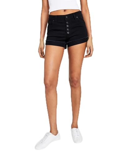 Juniors' Button-Fly Frayed Cuff Denim Shorts