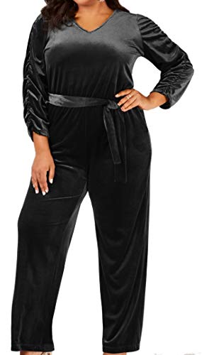 NY Collection Plus Size Belted Velvet Jumpsuit