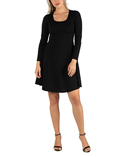 24seven Comfort Apparel Womens Simple Long Sleeve Knee Length Flared Dress
