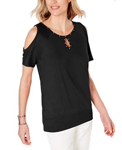 Petite Studded Cold-Shoulder Keyhole Top