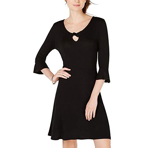 Juniors' Keyhole Printed Bell-Sleeve Dress