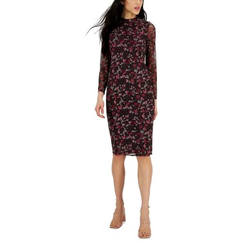 Inc International Concepts Womens Printed Long-Sleeve Fitted Midi Dress