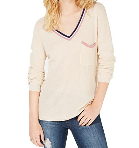 Juniors' Stripe-Trimmed V-Neck Sweater