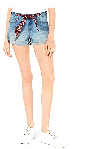 Vanilla Star Juniors Bandanna Belted Cuffed Denim Shorts