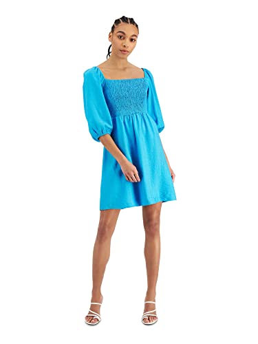 Bar III Womens Puff-Sleeve Smocked Dress