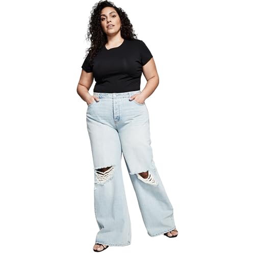 Now This Trendy Plus Size Cotton Ripped Wide Leg Jeans