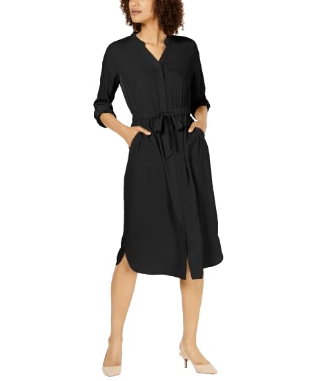 Petite 3/4-Sleeve Belted Shirtdress
