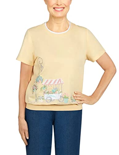 Missy Womens Classics S2 Flower Cart Embroidered Border Pullover Sweatshirt