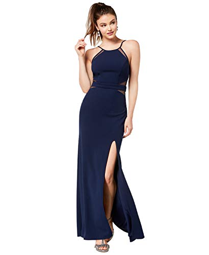 City Studios Juniors Side Slit Illusion Column Gown