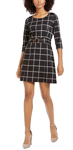 NY Collection Petite Plaid Belted Shift Dress