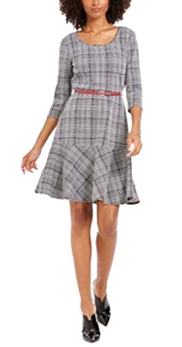 NY Collection Petite Plaid Fit & Flare Dress (Noir Zipplaid, P/S)