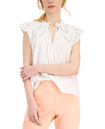 INC International Concepts Cotton Eyelet Trim Top