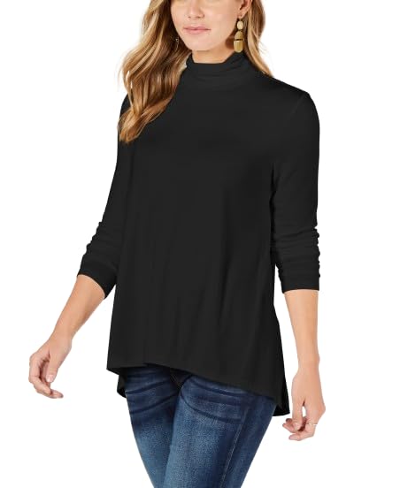 Style & Co Mock Neck High Low Top