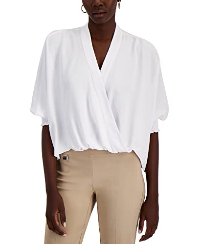 Alfani Faux Wrap Smocked Cuff Top