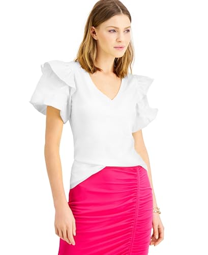 INC International Concepts Petite Cotton Ruffled Shoulder Top