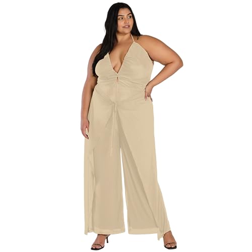 Nicole Williams English Trendy Plus Size Halter Jumpsuit