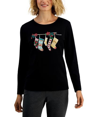 Karen Scott Petite Embellished Holiday Graphic T-Shirt