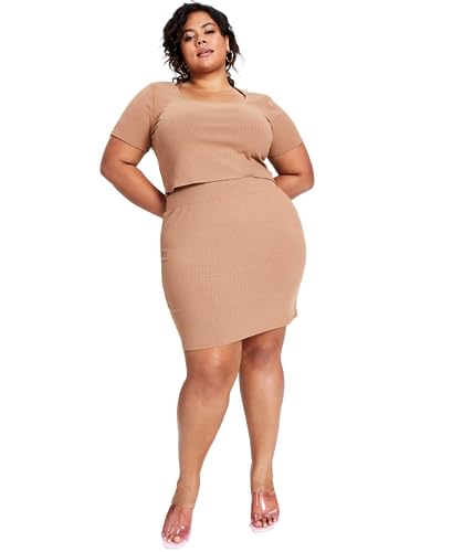 Bar III Trendy Plus Size Ribbed Mini Skirt