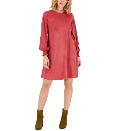 Anne Klein Womens Faux Suede Long Sleeve A Line Dress