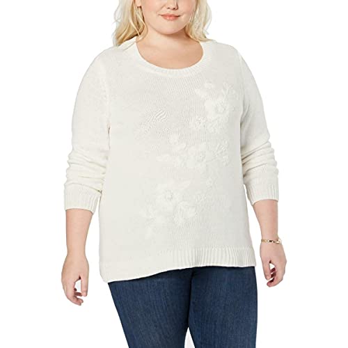 Style & Co Plus Size Tonal Flower Embroidered Sweater