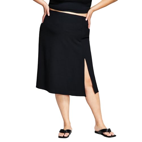 Now This Trendy Plus Size Side Slit Midi Skirt
