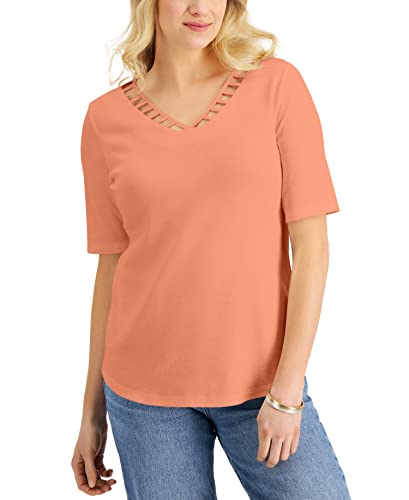 Karen Scott Elbow Sleeve Cutout V Neck Top