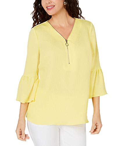 JM Collection Bell-Sleeve Zip Top (Lemon Frost, L)
